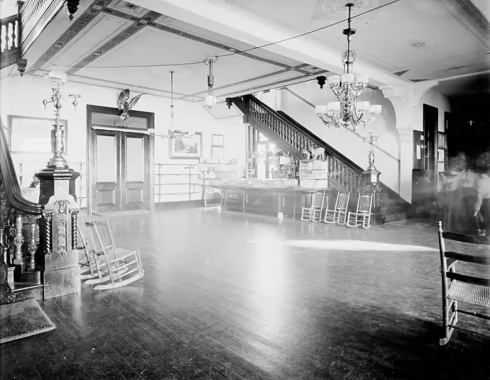 Framed Print : The Lobby, Hotel Kaaterskill, Catskill Mountains, N.Y. between 1900 and 1905. Creator: William H. Jackson Framed Print : The Lobby, Hotel Kaaterskill, Catskill Mountains, N.Y. between 1900 and 1905. Creator: William H. Jackson