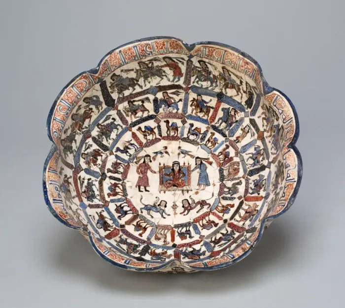 Framed Print : Lobed Bowl with Seated Figure and Attendants, Seljuq dynasty Framed Print : Lobed Bowl with Seated Figure and Attendants, Seljuq dynasty