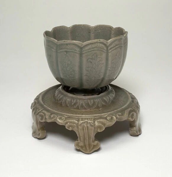 Lobed Cup and Stand with Floral Sprays and Lotus Leaves, Korea, Goryeo dynasty