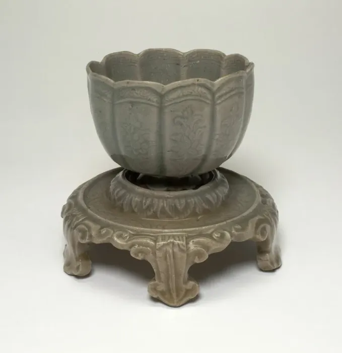 Framed Print : Lobed Cup and Stand with Floral Sprays and Lotus Leaves, Korea, Goryeo dynasty Framed Print : Lobed Cup and Stand with Floral Sprays and Lotus Leaves, Korea, Goryeo dynasty