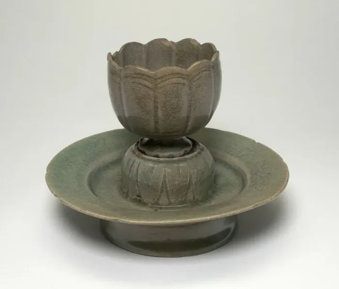Framed Print : Lobed Cup and Stand with Floral Sprays and Stylized Leaves, Korea Framed Print : Lobed Cup and Stand with Floral Sprays and Stylized Leaves, Korea