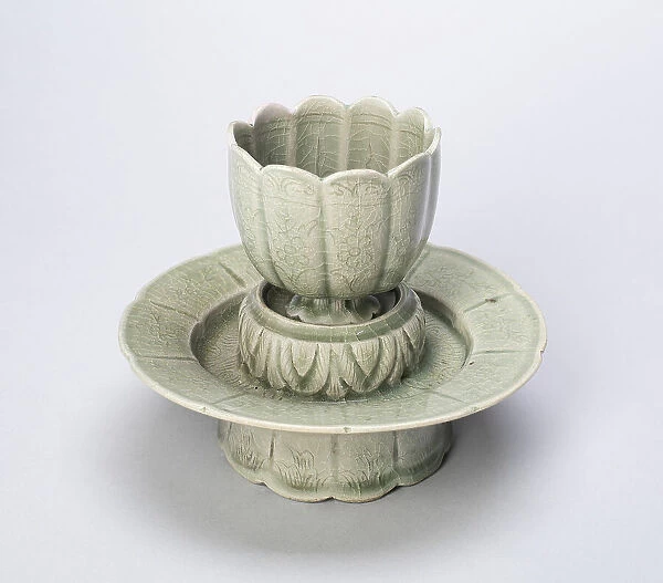 Lobed Cup and Stand with Floral Sprays and Stylized Leaves, North Korea, Goryeo... 12th  / 13th cent. Creator: Unknown
