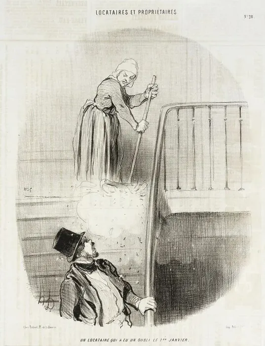 Framed Print : Un locataire qui a eu un oubli le 1er janvier, 1847. Creator: Honore Daumier Framed Print : Un locataire qui a eu un oubli le 1er janvier, 1847. Creator: Honore Daumier