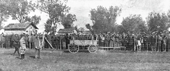Framed Print : L'Occupation Francaise en Bulgarie; Les prisonniers serbes du camp de Haskovo... 1918. Creator: Unknown Framed Print : L'Occupation Francaise en Bulgarie; Les prisonniers serbes du camp de Haskovo... 1918. Creator: Unknown