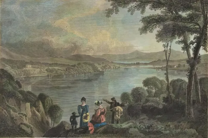 Framed Print : Loch Faed and Kean's Cottage (Bute-shire) from Bardarach, Looking North, c1820s Framed Print : Loch Faed and Kean's Cottage (Bute-shire) from Bardarach, Looking North, c1820s
