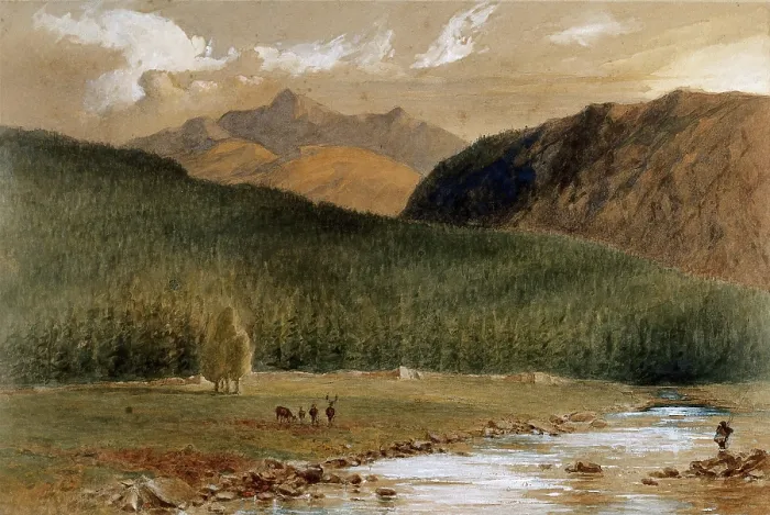 Framed Print : Loch Iregah (?) from the Dee at Inver (?), Aberdeenshire, 1889. Creator: James Billington Coughtrie Framed Print : Loch Iregah (?) from the Dee at Inver (?), Aberdeenshire, 1889. Creator: James Billington Coughtrie