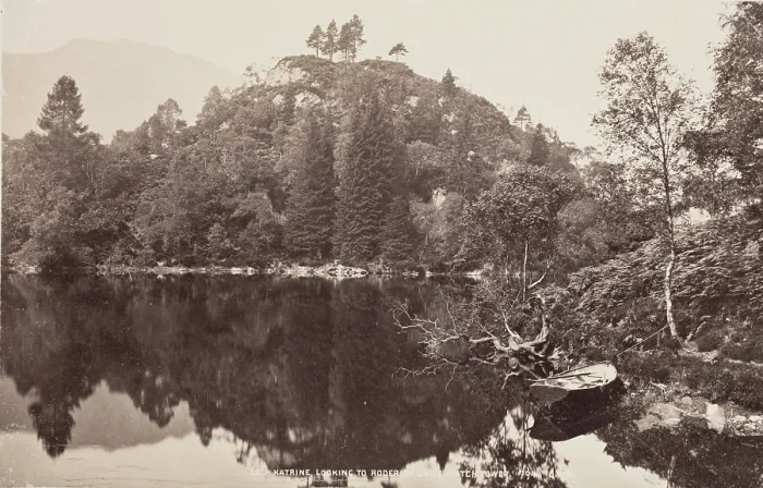 Framed Print : Loch Katrine, looking to Roderick Dhu's Watch Tower, between 1870 and 1880 Framed Print : Loch Katrine, looking to Roderick Dhu's Watch Tower, between 1870 and 1880