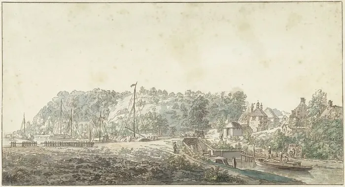 Framed Print : The lock at the Grebbe between Rhenen and Wageningen, 1749. Creator: Jacob van Liender Framed Print : The lock at the Grebbe between Rhenen and Wageningen, 1749. Creator: Jacob van Liender