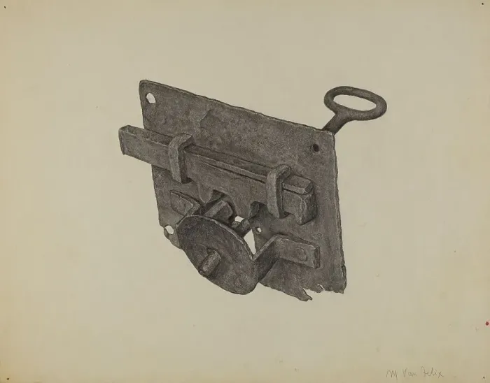 Framed Print : Lock and Key, c. 1938. Creator: Maurice Van Felix Framed Print : Lock and Key, c. 1938. Creator: Maurice Van Felix