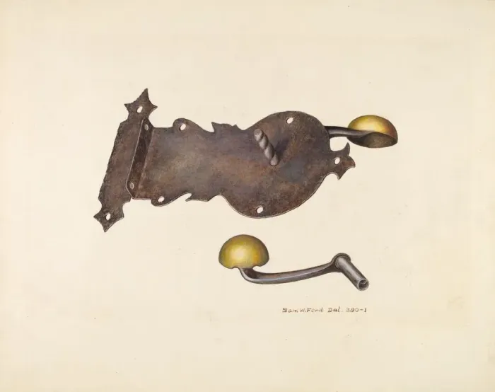 Framed Print : Lock and Key, c. 1939. Creator: Samuel W. Ford Framed Print : Lock and Key, c. 1939. Creator: Samuel W. Ford