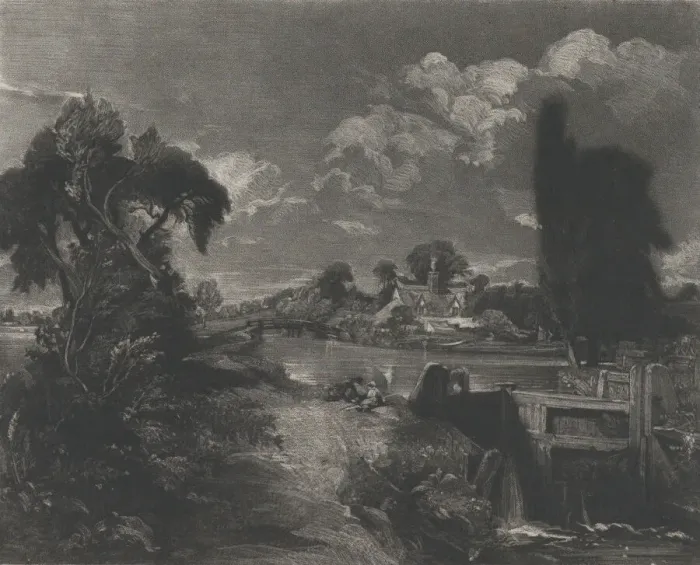 Framed Print : A Lock on the Stour, 1830. Creator: David Lucas Framed Print : A Lock on the Stour, 1830. Creator: David Lucas