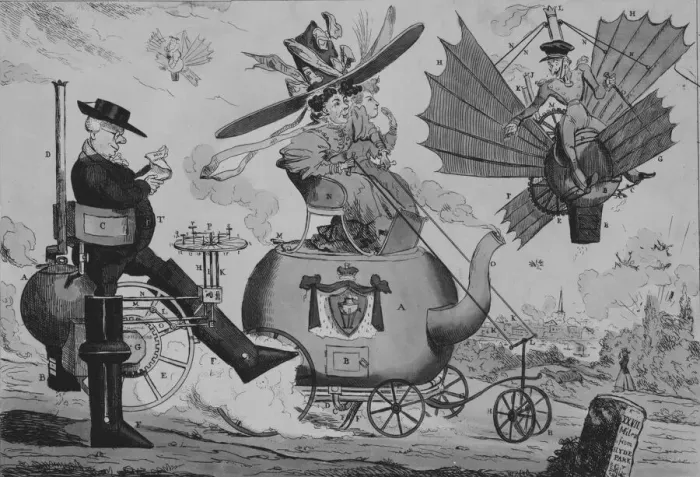 Framed Print : Locomotion: Walking by Steam, Riding by Steam, Flying by Steam, ca. 1830 Framed Print : Locomotion: Walking by Steam, Riding by Steam, Flying by Steam, ca. 1830