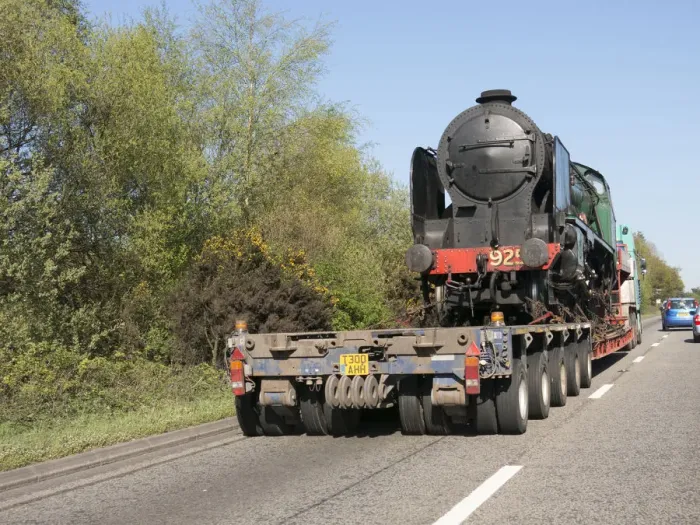 Framed Print : Locomotive being transported by heavy goods vehicle on A31 2015. Creator: Unknown Framed Print : Locomotive being transported by heavy goods vehicle on A31 2015. Creator: Unknown