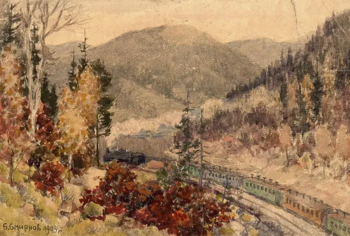 Framed Print : Locomotive in the Ural Mountains near Zlatoust, 1904. Creator: Boris Vasilievich Smirnov Framed Print : Locomotive in the Ural Mountains near Zlatoust, 1904. Creator: Boris Vasilievich Smirnov