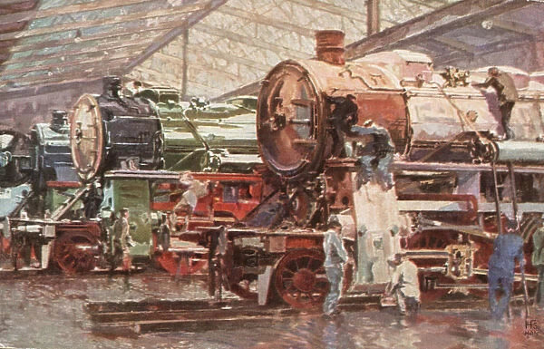Locomotives engine shed and garage in Hannover station, drawing from 1920s