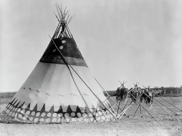 Framed Print : Lodge of the Horn Society [B]-Blood, c1927. Creator: Edward Sheriff Curtis