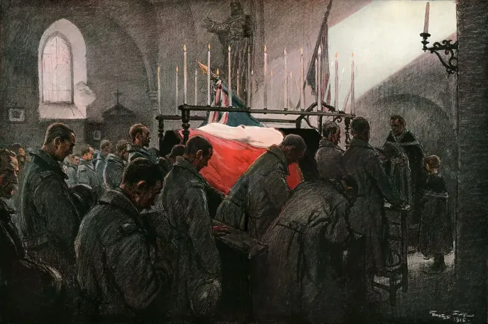 Framed Print : L'Office pour les morts au champ d'honneur, 1916. Creator: Georges Bertin Scott Framed Print : L'Office pour les morts au champ d'honneur, 1916. Creator: Georges Bertin Scott