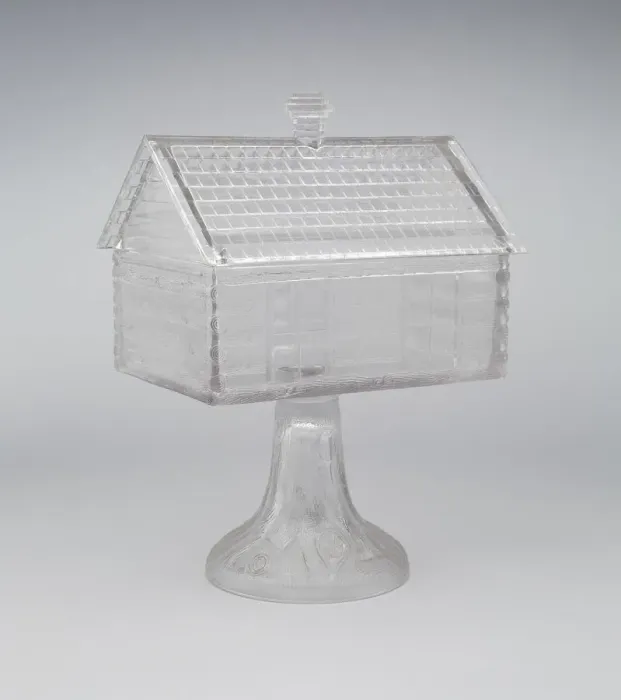 Framed Print : Log Cabin pattern covered compote, c. 1875. Creator: Central Glass Company Framed Print : Log Cabin pattern covered compote, c. 1875. Creator: Central Glass Company