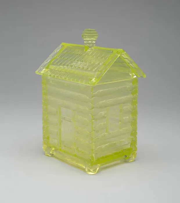 Framed Print : Log Cabin pattern covered sugar bowl, c. 1875. Creator: Central Glass Company Framed Print : Log Cabin pattern covered sugar bowl, c. 1875. Creator: Central Glass Company