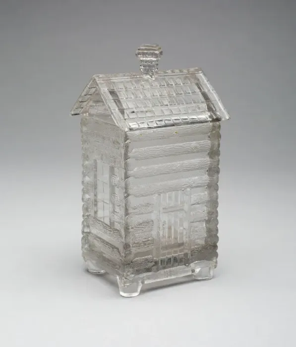Framed Print : Log Cabin pattern marmalade covered jar, c. 1875. Creator: Central Glass Company Framed Print : Log Cabin pattern marmalade covered jar, c. 1875. Creator: Central Glass Company