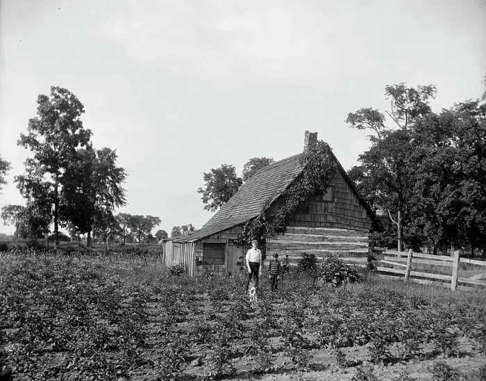 Framed Print : Log cabin, probably Rio Vista, Grosse Ile, Mich. between 1900 and 1910. Creator: William H. Jackson Framed Print : Log cabin, probably Rio Vista, Grosse Ile, Mich. between 1900 and 1910. Creator: William H. Jackson