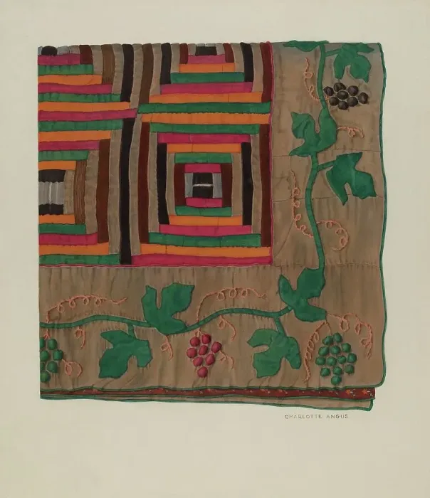 Framed Print : Log Cabin Quilt, 1935 / 1942. Creator: Charlotte Angus Framed Print : Log Cabin Quilt, 1935 / 1942. Creator: Charlotte Angus