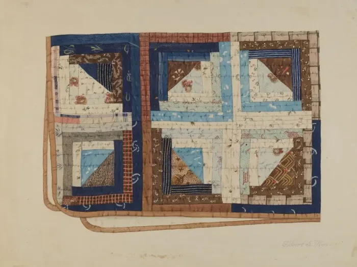 Framed Print : Log Cabin Quilt, 1935 / 1942. Creator: Elbert S. Mowery Framed Print : Log Cabin Quilt, 1935 / 1942. Creator: Elbert S. Mowery