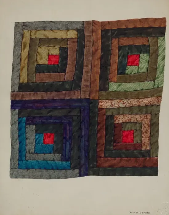 Framed Print : Log Cabin Quilt, c. 1937. Creator: Ruth M Barnes Framed Print : Log Cabin Quilt, c. 1937. Creator: Ruth M Barnes
