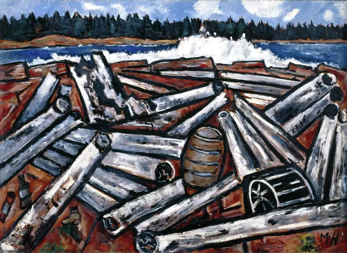 Framed Print : Log Jam, Penobscot Bay, 1940-1941. Creator: Marsden Hartley