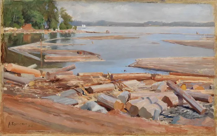 Framed Print : Log Raft, 1886. Creator: Albert Edelfelt Framed Print : Log Raft, 1886. Creator: Albert Edelfelt