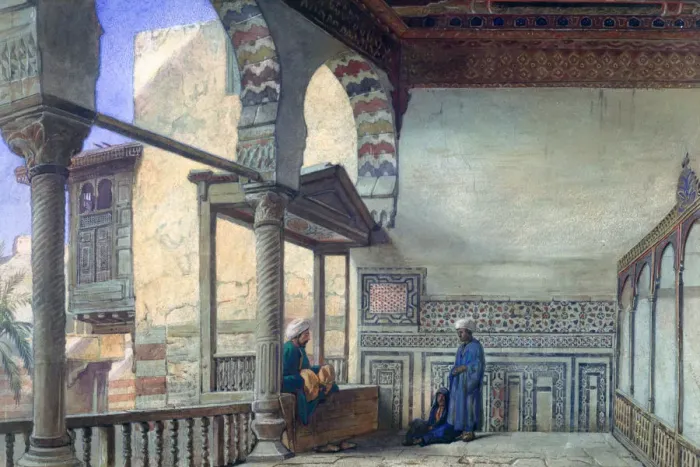 Framed Print : Loggia, Summer Reception, Memlook Radnau Beys House, Cairo, 1870. Artist: Frank Dillon Framed Print : Loggia, Summer Reception, Memlook Radnau Beys House, Cairo, 1870. Artist: Frank Dillon