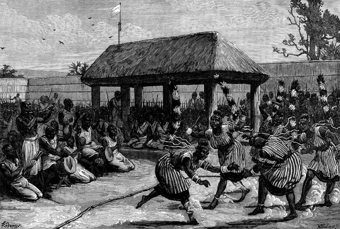 Framed Print : The Logunkayau-Wa, or Tail Dancers of Dahomey, 1873. Creator: William James Palmer Framed Print : The Logunkayau-Wa, or Tail Dancers of Dahomey, 1873. Creator: William James Palmer