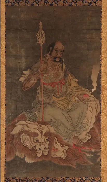 Framed Print : Lohan, seated upon a lion, Ming dynasty, 1368-1644. Creator: Unknown Framed Print : Lohan, seated upon a lion, Ming dynasty, 1368-1644. Creator: Unknown