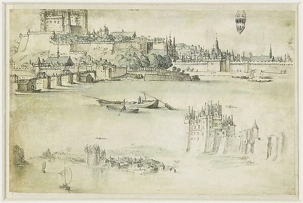 Loire landscape with the castles Saumur and Montsoreau, 1600-1650. Creator: Anon
