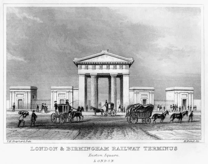 Framed Print : London and Birmingham Railway terminus, Euston Square, London, 19th century. Artist: H Bond Framed Print : London and Birmingham Railway terminus, Euston Square, London, 19th century. Artist: H Bond
