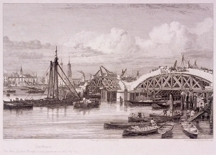 Framed Print : London Bridge (new), London, 1827. Artist: Edward William Cooke Framed Print : London Bridge (new), London, 1827. Artist: Edward William Cooke
