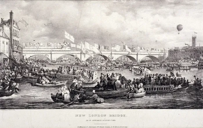 Framed Print : London Bridge (new), London, 1831. Artist: Charles Etienne Pierre Motte