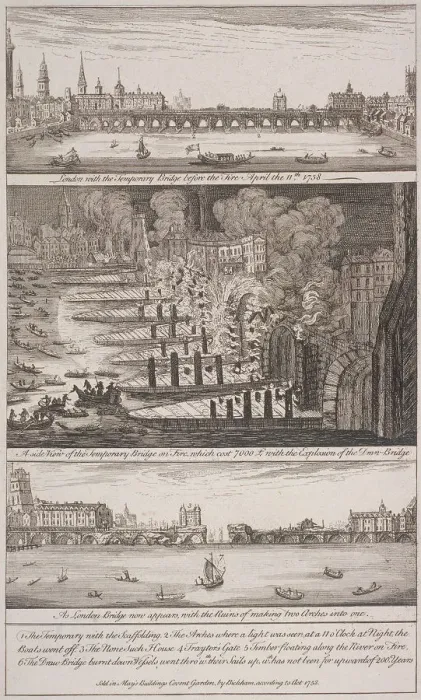 Framed Print : London Bridge (old), London, 1758 Framed Print : London Bridge (old), London, 1758