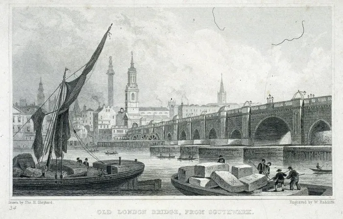 Framed Print : London Bridge (old), London, c1750 Framed Print : London Bridge (old), London, c1750