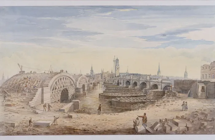 Framed Print : London Bridge (old and new), London, 1828. Artist: G Yates Framed Print : London Bridge (old and new), London, 1828. Artist: G Yates