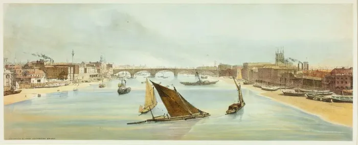 Framed Print : London Bridge, from Southwark Bridge, plate four from Original Views of London as It Is Framed Print : London Bridge, from Southwark Bridge, plate four from Original Views of London as It Is