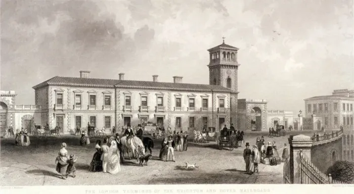 Framed Print : London Bridge Station, Bermondsey, London, 1845. Artist: Henry Adlard Framed Print : London Bridge Station, Bermondsey, London, 1845. Artist: Henry Adlard