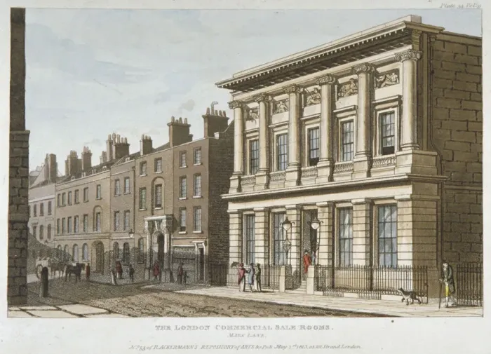 Framed Print : The London Commercial Sale Rooms and Mincing Lane, City of London, 1813 Framed Print : The London Commercial Sale Rooms and Mincing Lane, City of London, 1813
