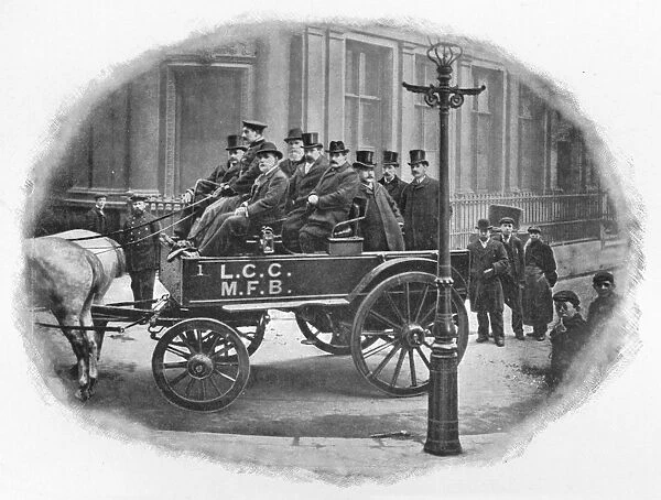 London County Council Fire Brigade Committee starting on an inspection, c1903 (1903)