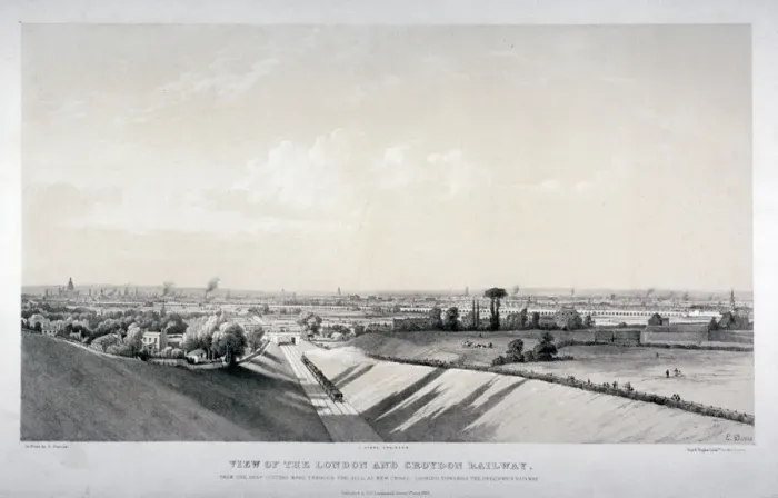 Framed Print : London and Croydon Railway, New Cross, Deptford, London, 1838. Artist: Edward Duncan Framed Print : London and Croydon Railway, New Cross, Deptford, London, 1838. Artist: Edward Duncan