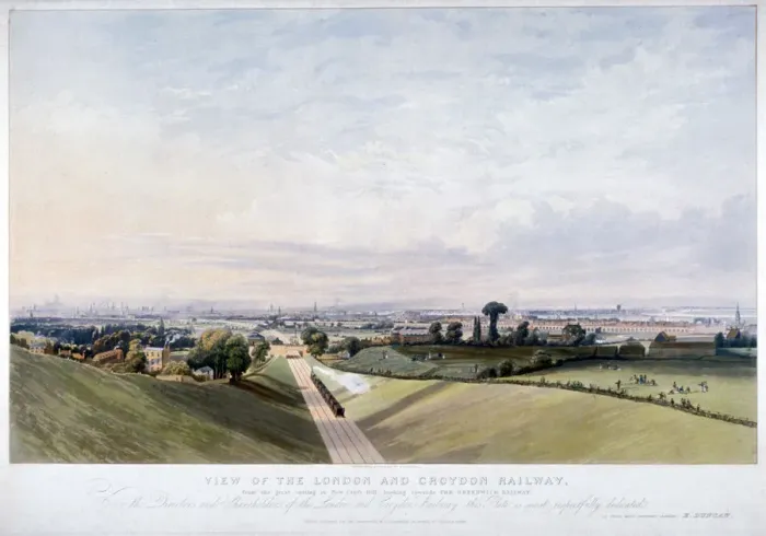 Framed Print : London and Croydon Railway, New Cross, Deptford, London, 1839. Artist: Edward Duncan Framed Print : London and Croydon Railway, New Cross, Deptford, London, 1839. Artist: Edward Duncan