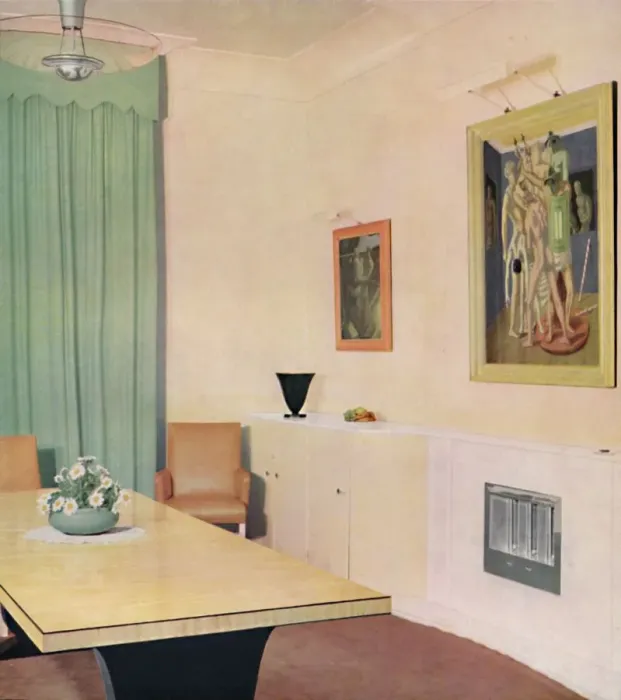 Framed Print : London Dining Room with painting by Chirico, 1938 Framed Print : London Dining Room with painting by Chirico, 1938
