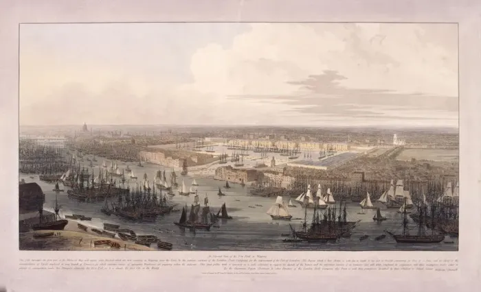 Framed Print : London Docks, 1803. Artist: William Daniell Framed Print : London Docks, 1803. Artist: William Daniell