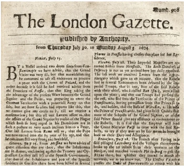 Framed Print : The London Gazette, 1674 Framed Print : The London Gazette, 1674