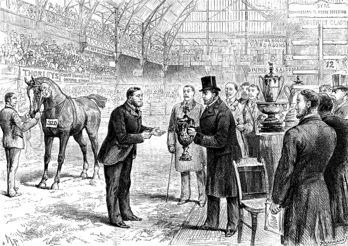 Framed Print : London House Show: the Prince of Wales presenting cup to Mr. Moore for his Hackney horse Rufus, 1890 Creator: P Naumann Framed Print : London House Show: the Prince of Wales presenting cup to Mr. Moore for his Hackney horse Rufus, 1890 Creator: P Naumann